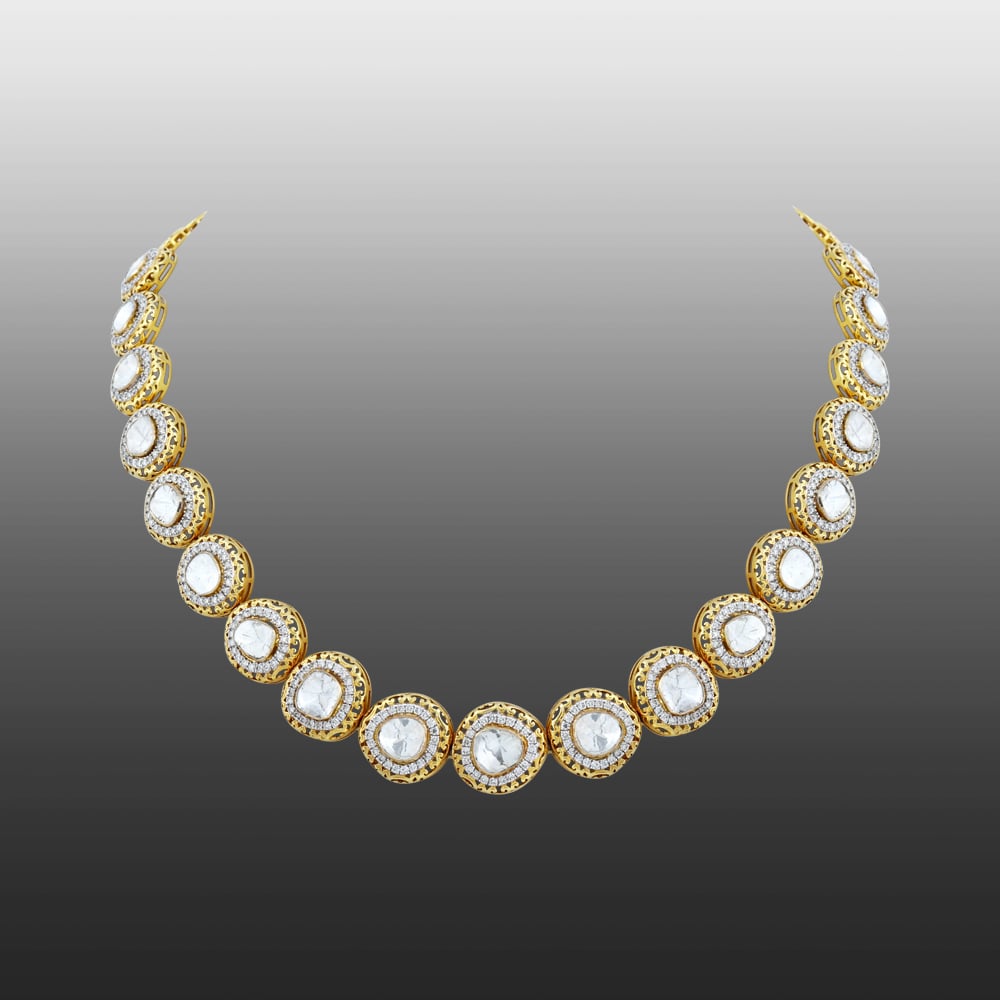 Polki String Necklace with Halo Setting